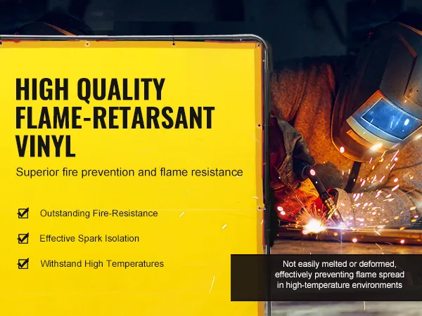 VEVOR lasscherm met de kenmerken van hoogwaardig, vlamvertragend vinyl en brandpreventie.