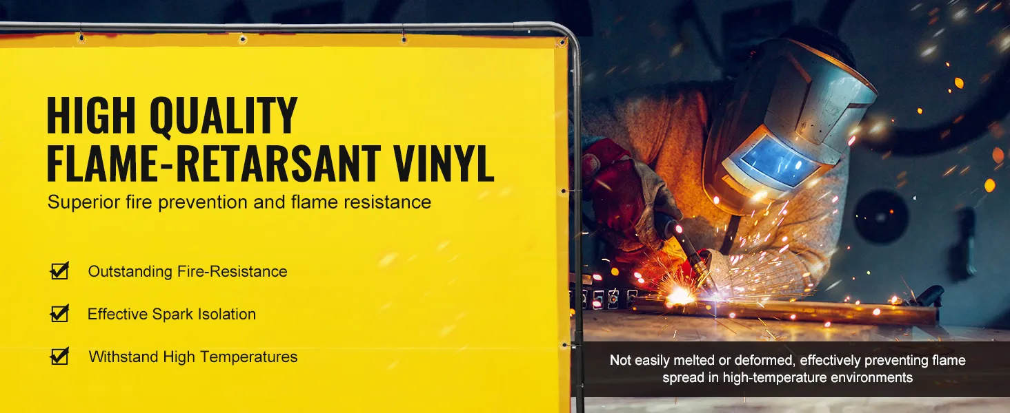 VEVOR lasscherm met de kenmerken van hoogwaardig, vlamvertragend vinyl en brandpreventie.