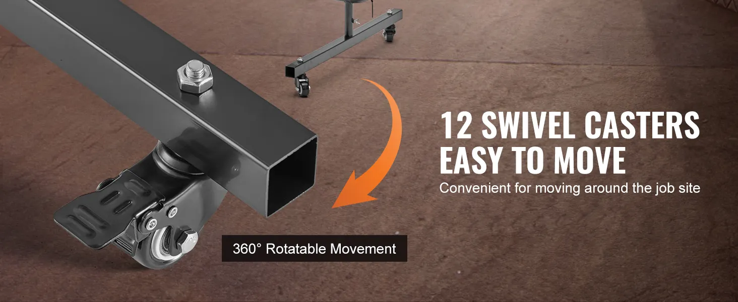 VEVOR welding screen with 12 swivel casters for 360° movement, ideal for easy mobility on job sites.