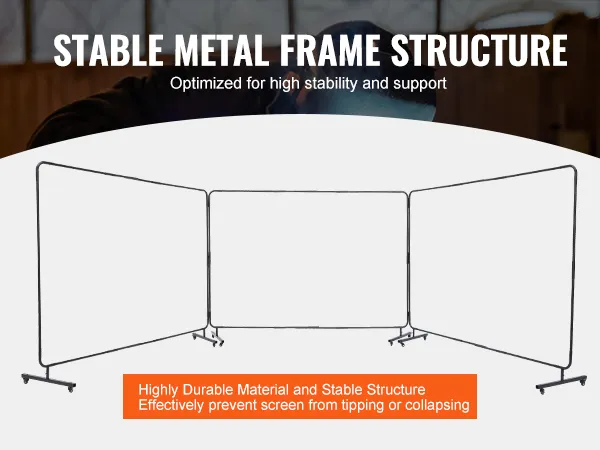 VEVOR Welding Screen 6' X 6' 3 Panel Welding Curtain Flame Retardant W/Frame And Wheels, Translucent Welding Shield, Flame Resistance Weld Curtain, Adjustable Size, Red (12 Wheels