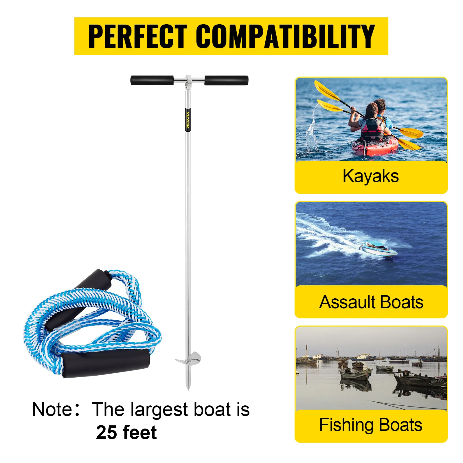 VEVOR sand anchor for kayaks, assault boats, and fishing boats up to 25 feet.