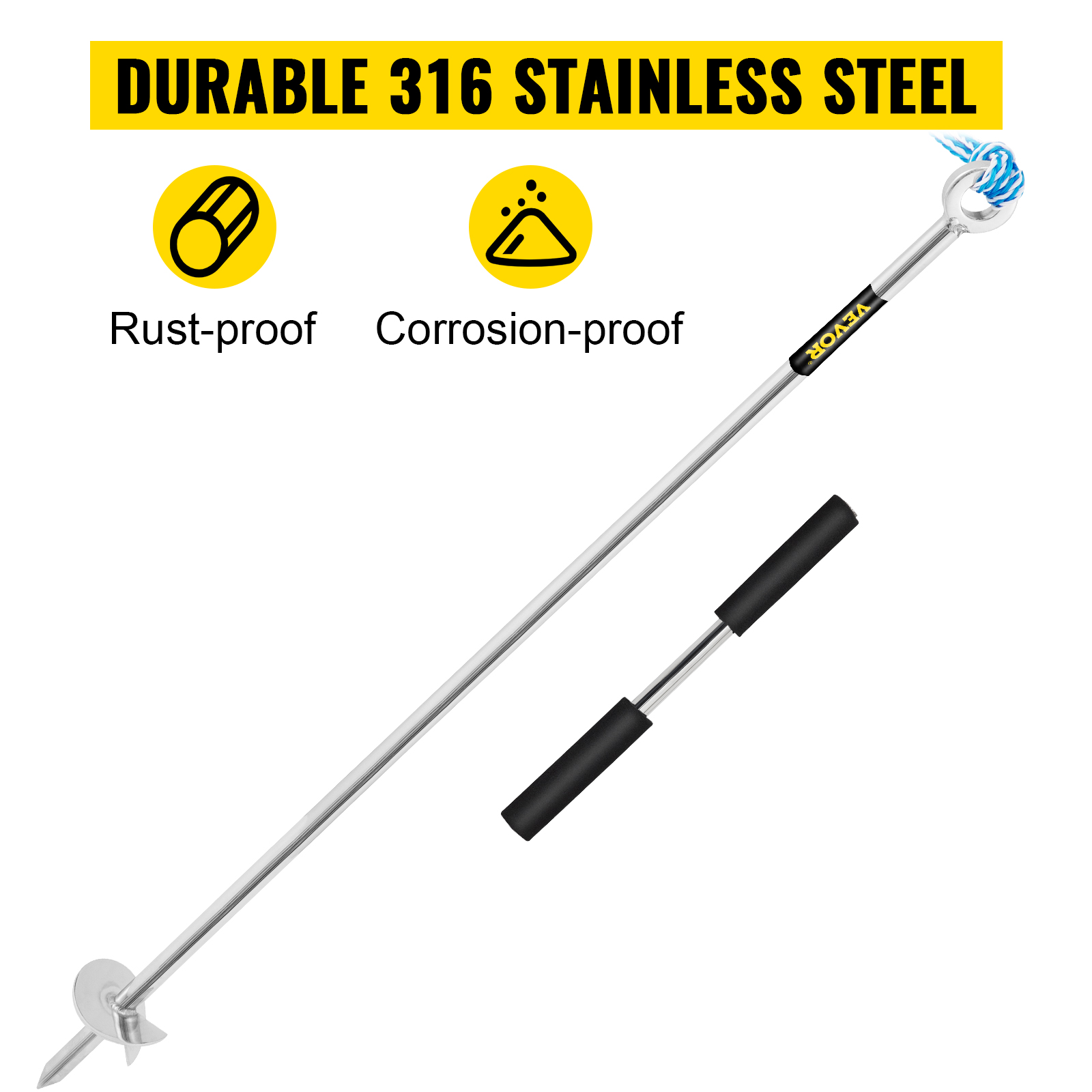 VEVOR Sandspike Bootsanker 91,4 Cm – Verzinkter Stahl, Selbsthämmernd, Für Boote & Jetski