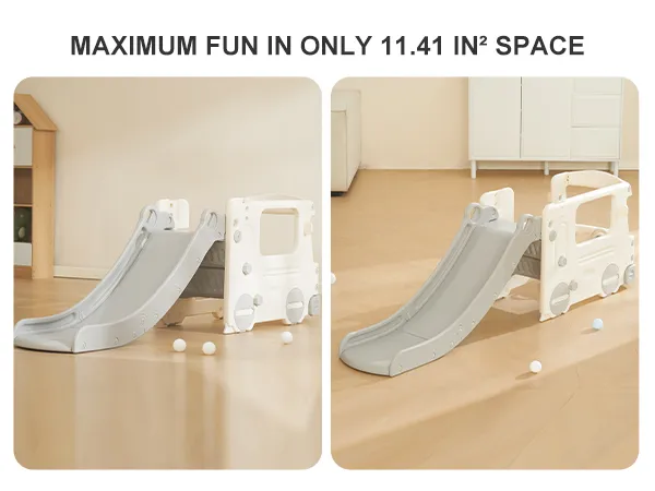 VEVOR toddler slide in a cozy playroom with wooden flooring and toy storage. compact and fun design.