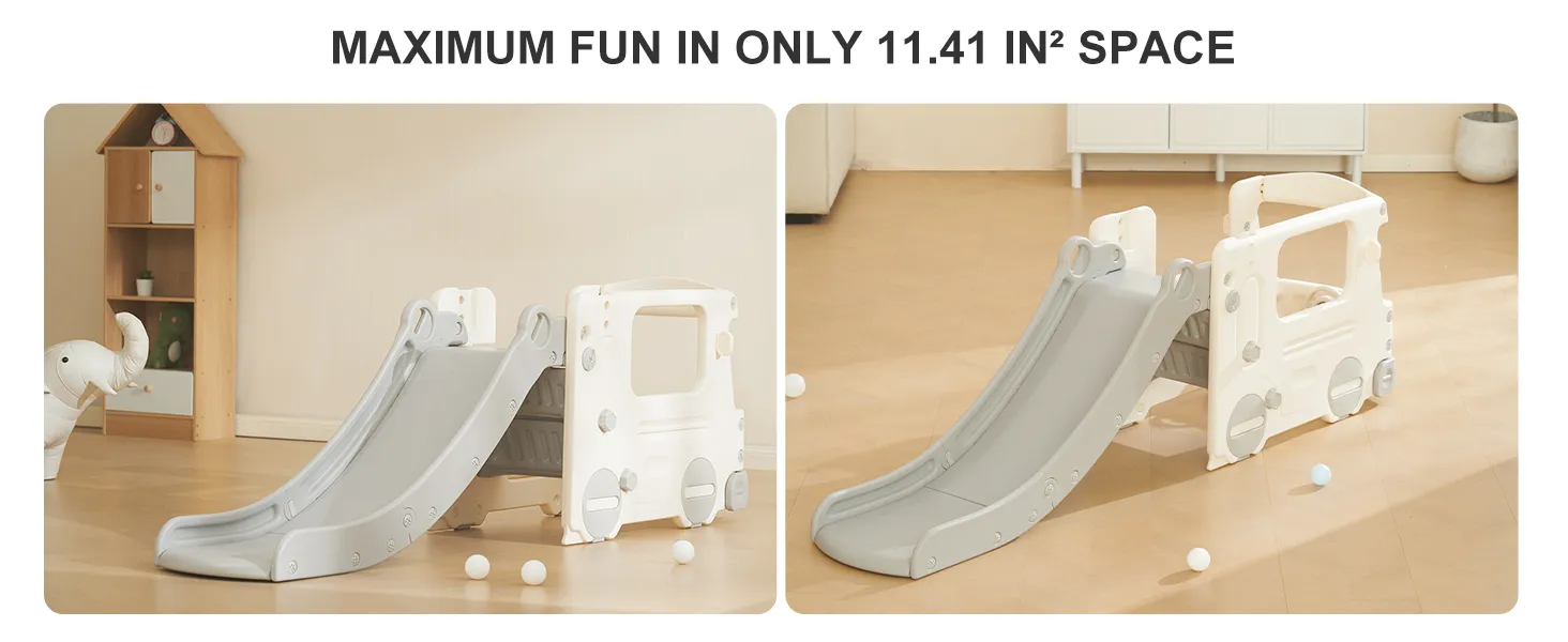 VEVOR toddler slide in a cozy playroom with wooden flooring and toy storage. compact and fun design.
