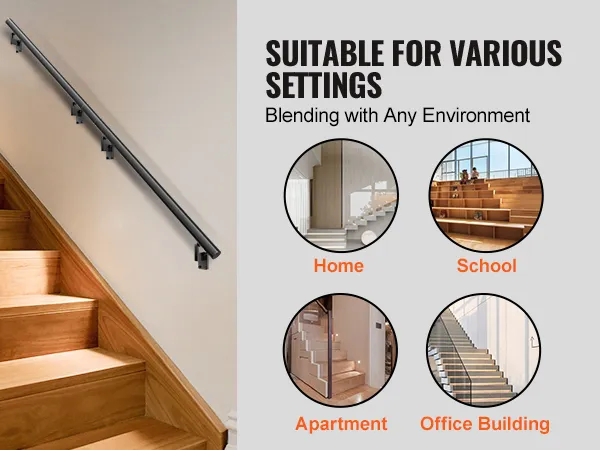VEVOR indoor stair handrail on wooden stairs, suitable for home, school, apartment, and office.