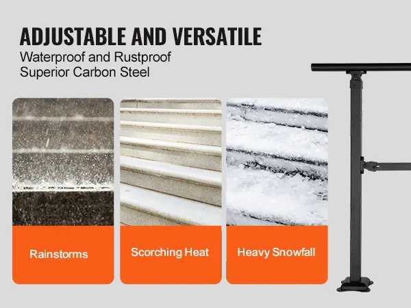 VEVOR stair handrail: waterproof, rustproof carbon steel for rainstorms, scorching heat, heavy snowfall.