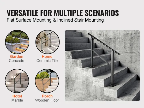 VEVOR stair handrail for garden concrete, home ceramic tile, hotel marble, and porch wooden floor.