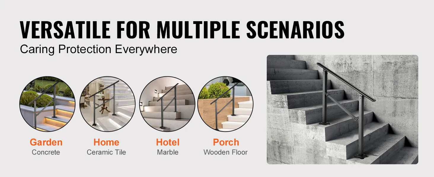 VEVOR stair handrail for garden concrete, home ceramic tile, hotel marble, and porch wooden floor.