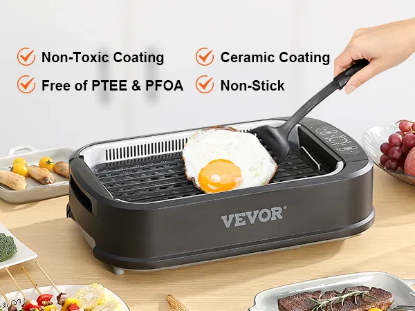 Parrilla de interior sin humo VEVOR con revestimiento de cerámica, superficie antiadherente y opciones de cocción más saludables.