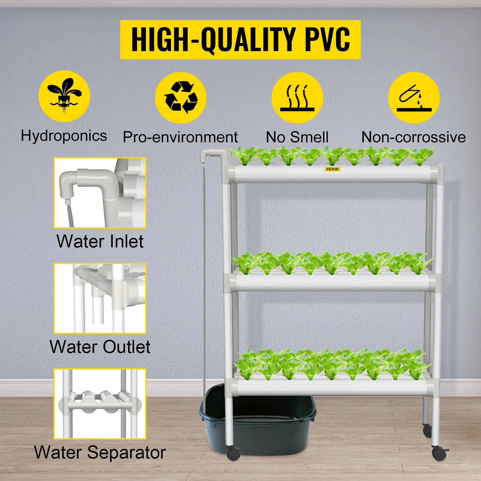 Sistema de cultivo hidropónico VEVOR con pvc de alta calidad, entrada, salida y separador de agua.