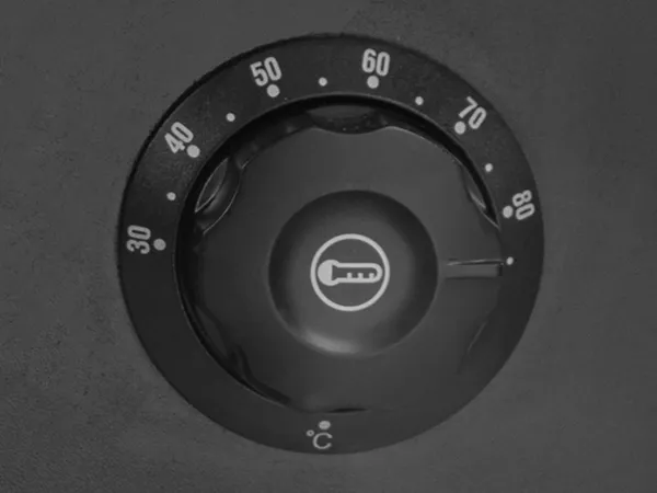 Perilla de control de temperatura negra con escala Celsius para vaporera para hot dogs VEVOR.