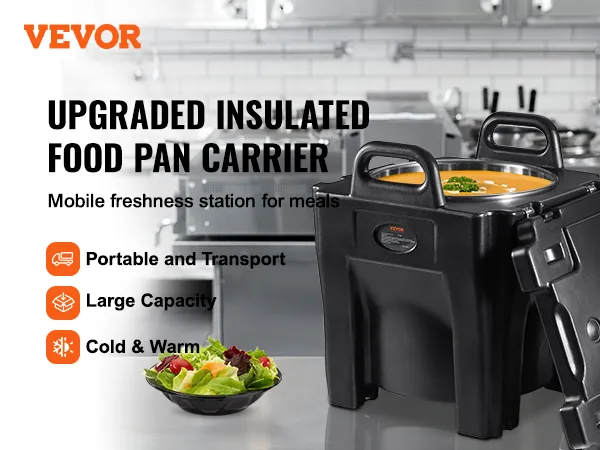 Isolierter Speisenbehälter von VEVOR für kalte und warme Mahlzeiten, tragbar und mit großem Fassungsvermögen.