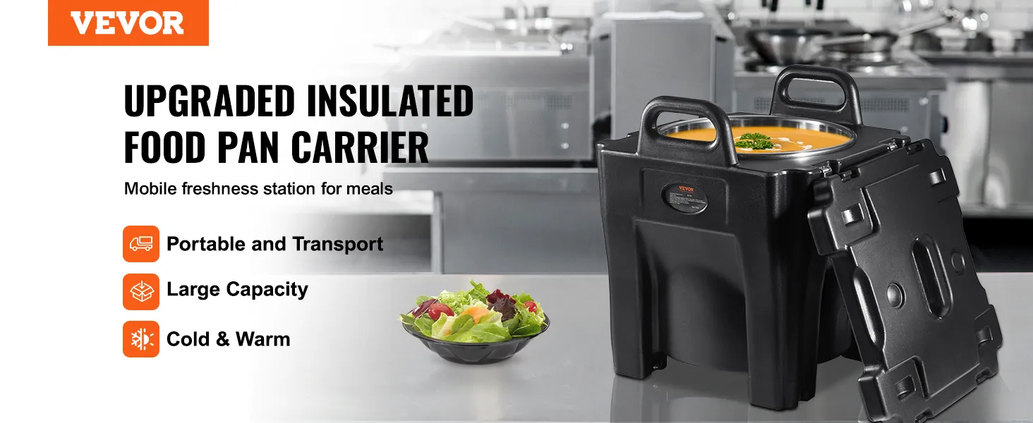 Isolierter Speisenbehälter von VEVOR für kalte und warme Mahlzeiten, tragbar und mit großem Fassungsvermögen.