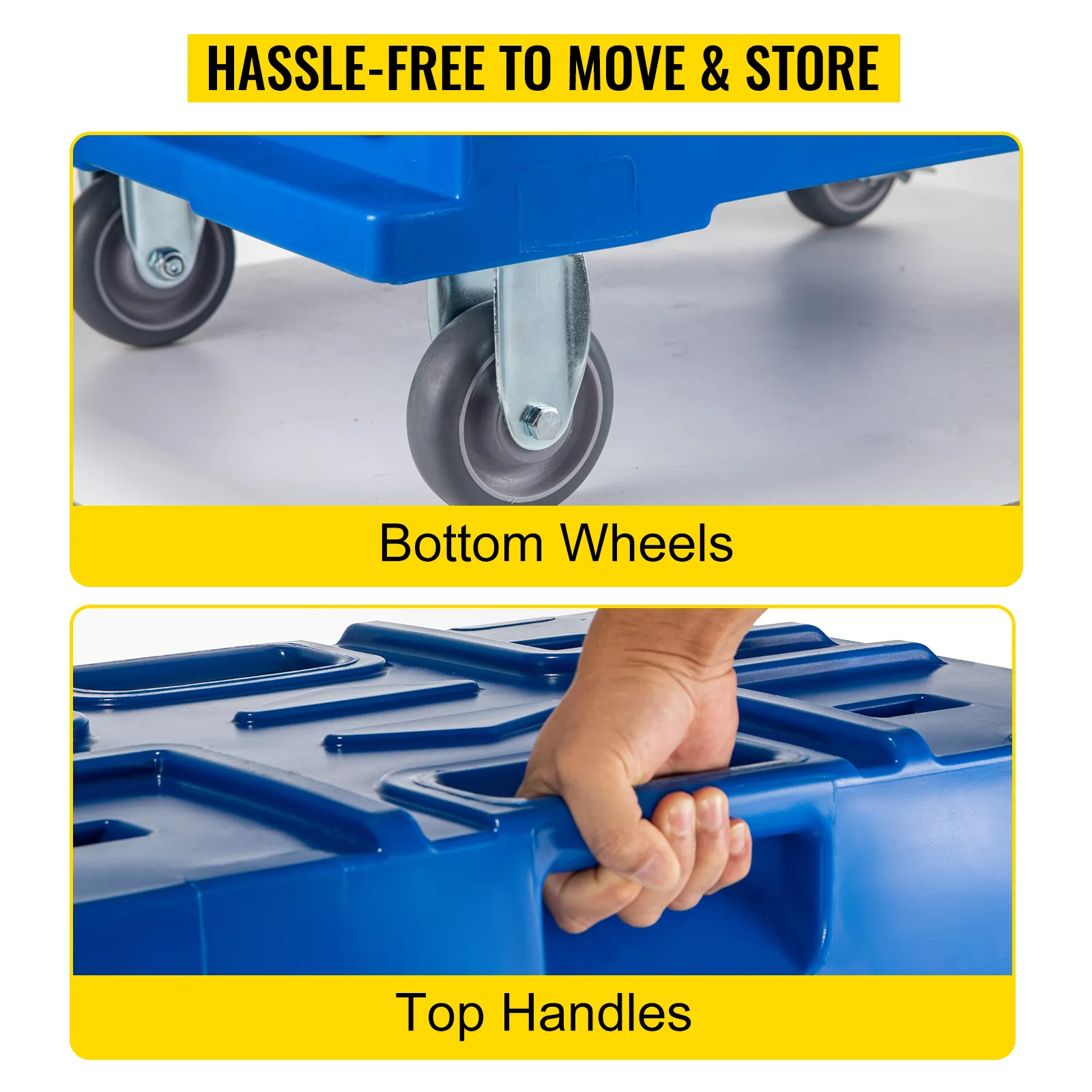 Porta recipientes para alimentos aislado VEVOR con ruedas y asas superiores para un fácil transporte.