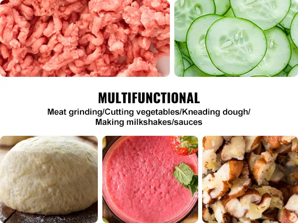 VEVOR food processor: multifunctional for meat grinding, vegetable cutting, dough kneading, and making milkshakes.