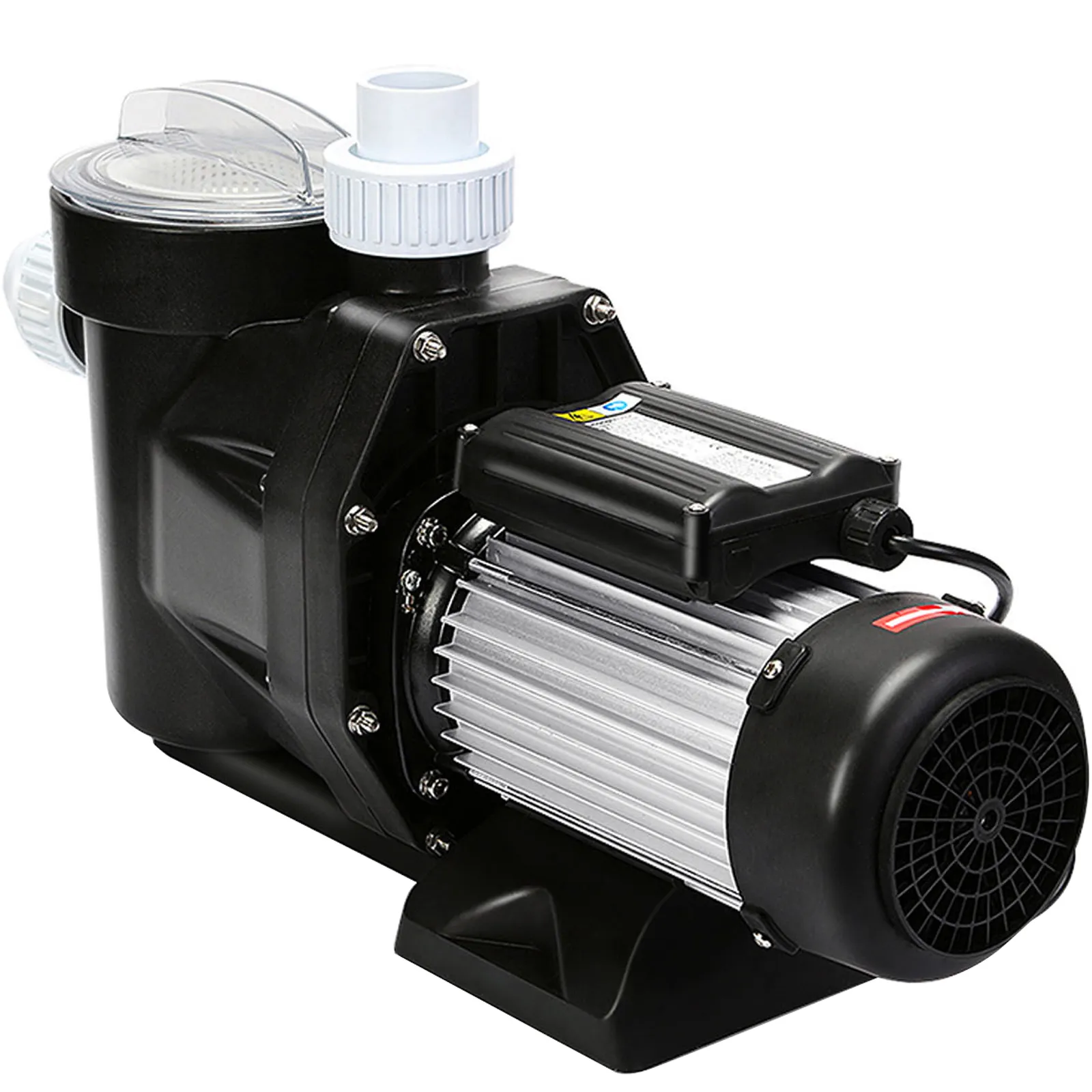 VEVOR pool pump with black housing and white connector, featuring a visible filter.