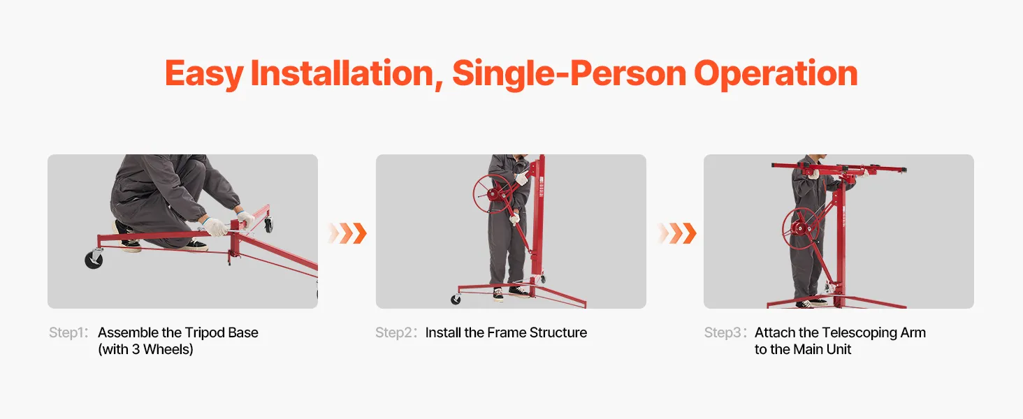 VEVOR 11ft Drywall Lift, Heavy-Duty 150 lbs Sheetrock Hoist with Adjustable Telescoping Arm, Lockable Wheels, Drywall Lifter Panel Jack Hoist Tools Ideal for Ceiling & Wall Installation (Red)