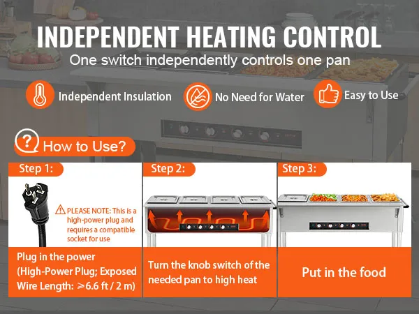 VEVOR independent heating control, one switch per pan, instructions to use.