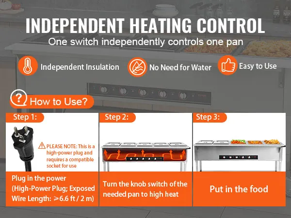 Calentador de alimentos comercial VEVOR con control de calentamiento independiente, fácil de usar y sin necesidad de agua.