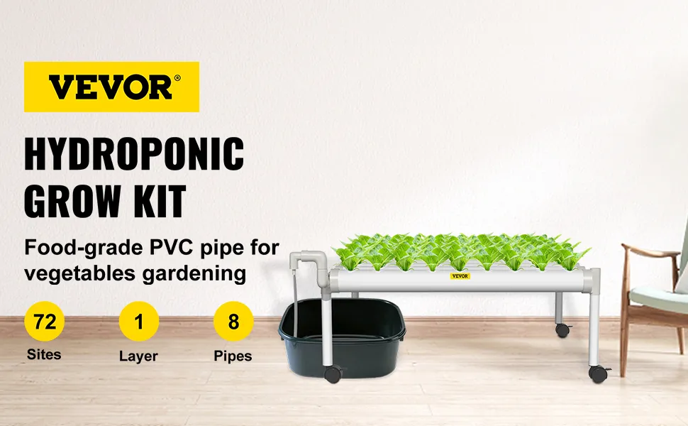 Sistema hidropónico VEVOR, tuberías de pvc, 72 sitios, 8 tuberías, 1 capa, huerto interior.