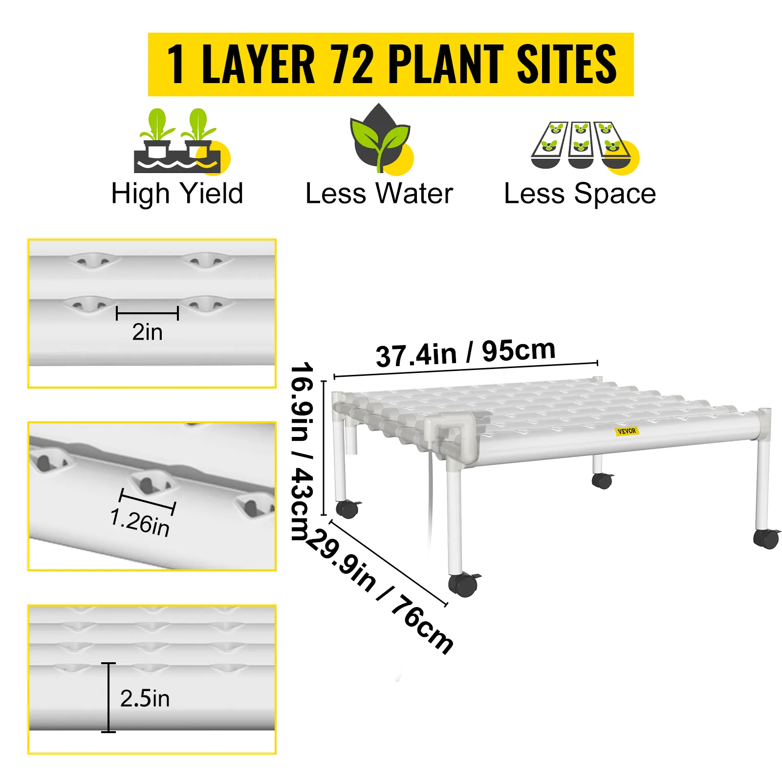 Sistema hidropónico VEVOR: 1 capa con 72 sitios de plantas, alto rendimiento, menos agua, ahorro de espacio.