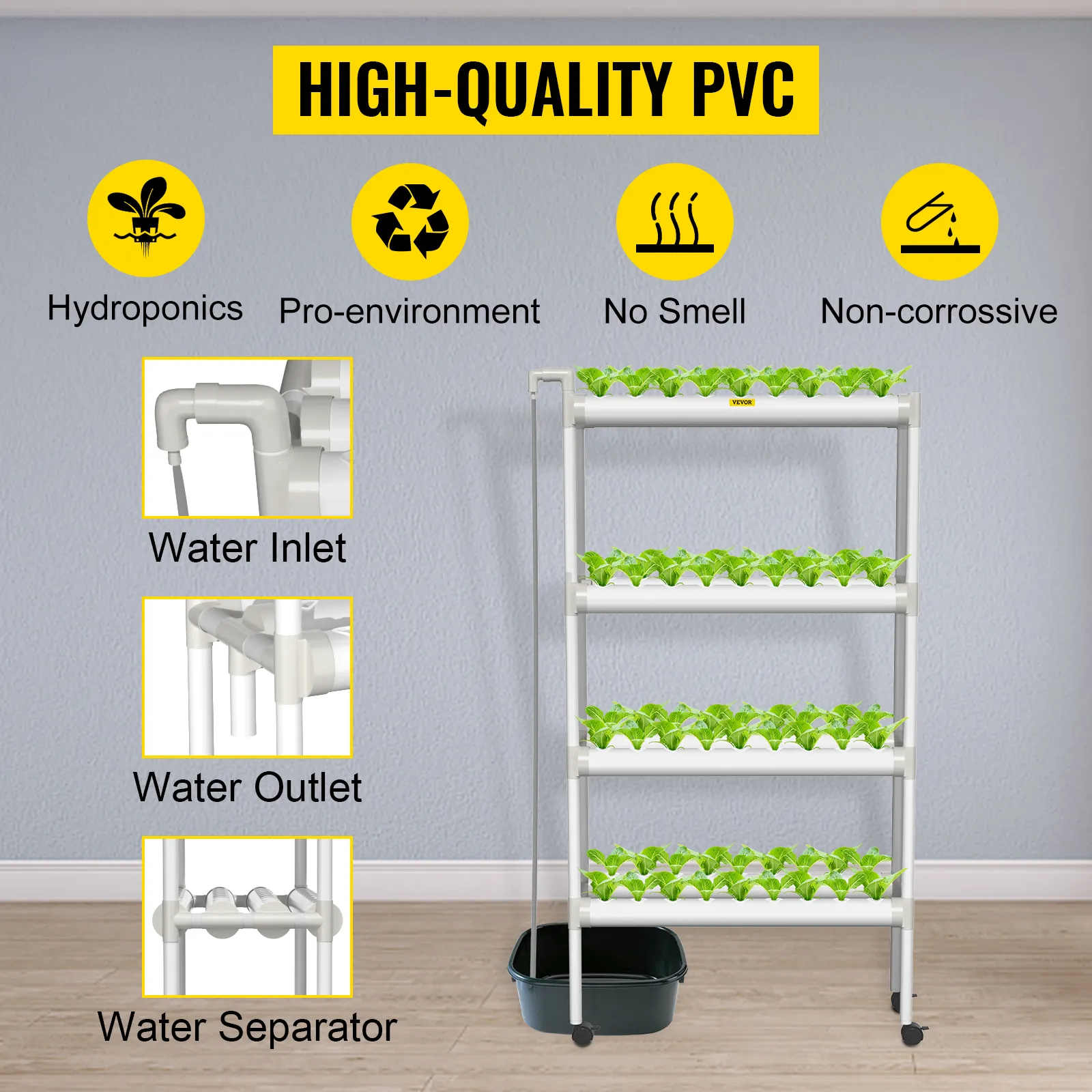 Sistema de cultivo hidropónico VEVOR con pvc de alta calidad, entrada, salida y separador de agua.