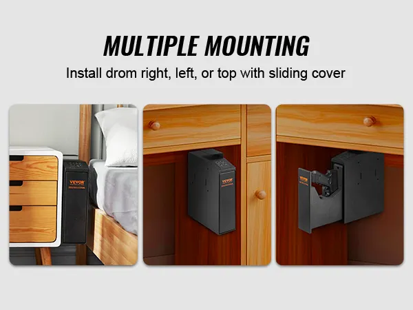 VEVOR mounted biometric gun safe with multiple mounting options and 4 self-tapping screws.