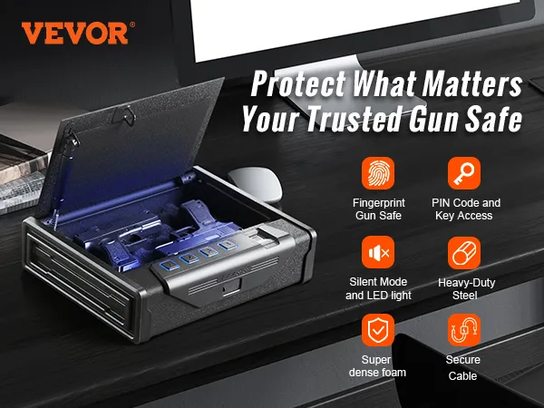 Cassaforte biometrica VEVOR da scrivania, con accesso tramite impronte digitali, acciaio resistente e cavo di sicurezza.