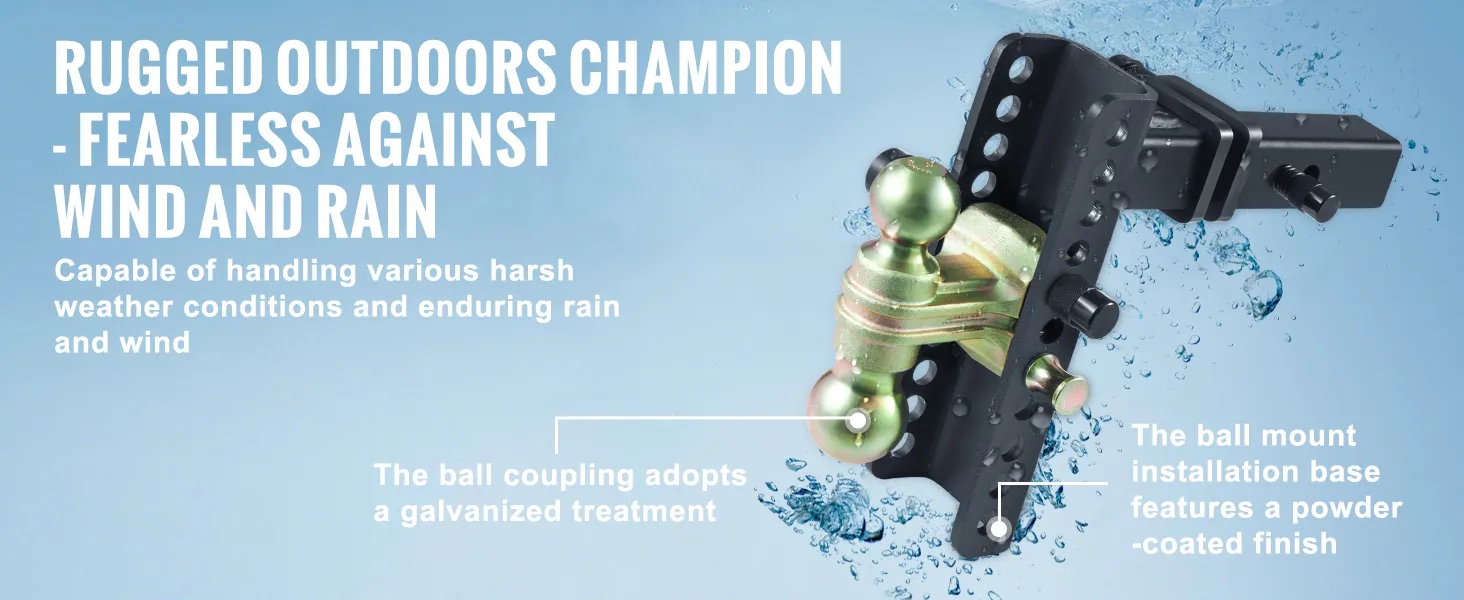 VEVOR adjustable trailer hitch with galvanized ball coupling and powder-coated mount, waterproof design.