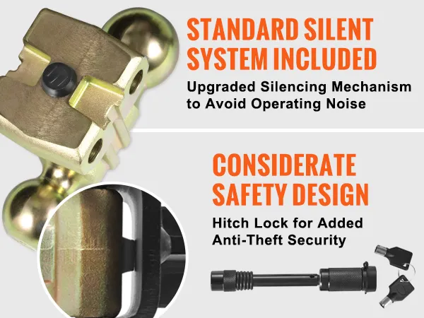 VEVOR adjustable trailer hitch with anti-theft hitch lock and upgraded silent system for noise reduction.