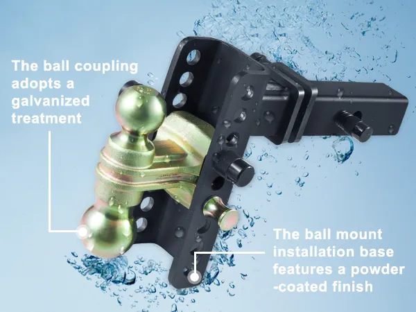 Verstelbare VEVOR-trekhaak met dubbele kogelgewrichten, geschikt voor zware weersomstandigheden, regen en wind.