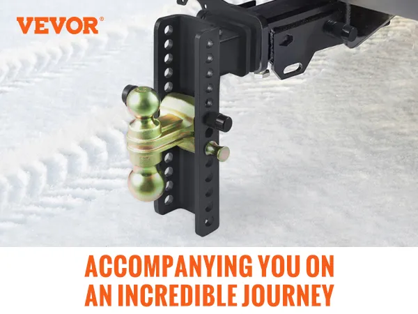 VEVOR adjustable trailer hitch, industrial-grade solid steel, 14500 lbs capacity, fits 2.5-inch receivers.