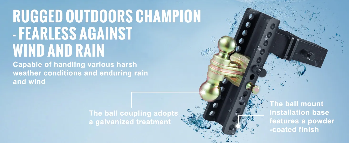 VEVOR adjustable trailer hitch with galvanized ball coupling and powder-coated mount, weatherproof.