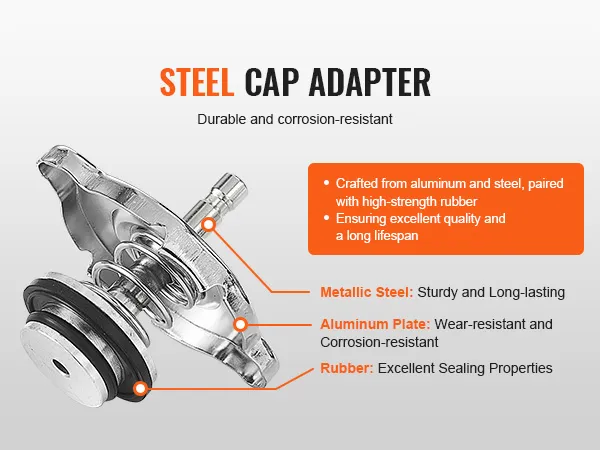 steel cap adapter for VEVOR radiator pressure tester; durable, corrosion-resistant with excellent sealing properties.