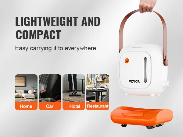 Limpiador a vapor VEVOR ligero y compacto para limpieza de hogares, automóviles, hoteles y restaurantes. Fácil de transportar.