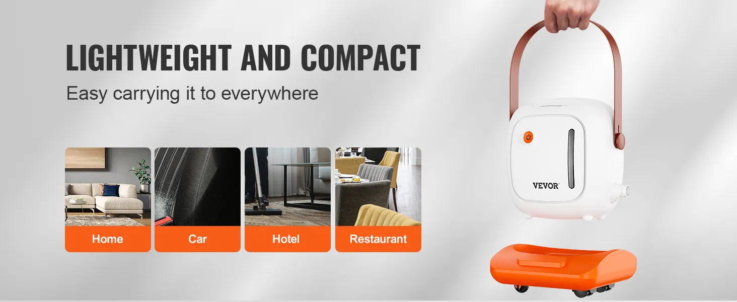 Limpiador a vapor VEVOR ligero y compacto para limpieza de hogares, automóviles, hoteles y restaurantes. Fácil de transportar.