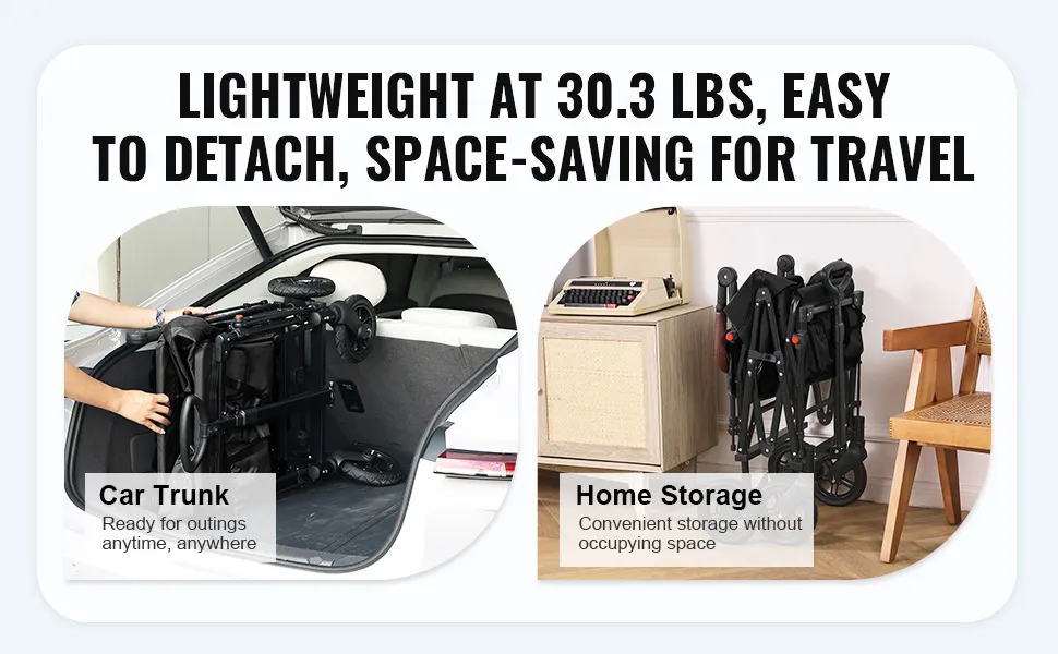 Cochecito VEVOR Wagon plegado y almacenado en el maletero del coche y junto a los muebles del hogar, ligero y compacto.