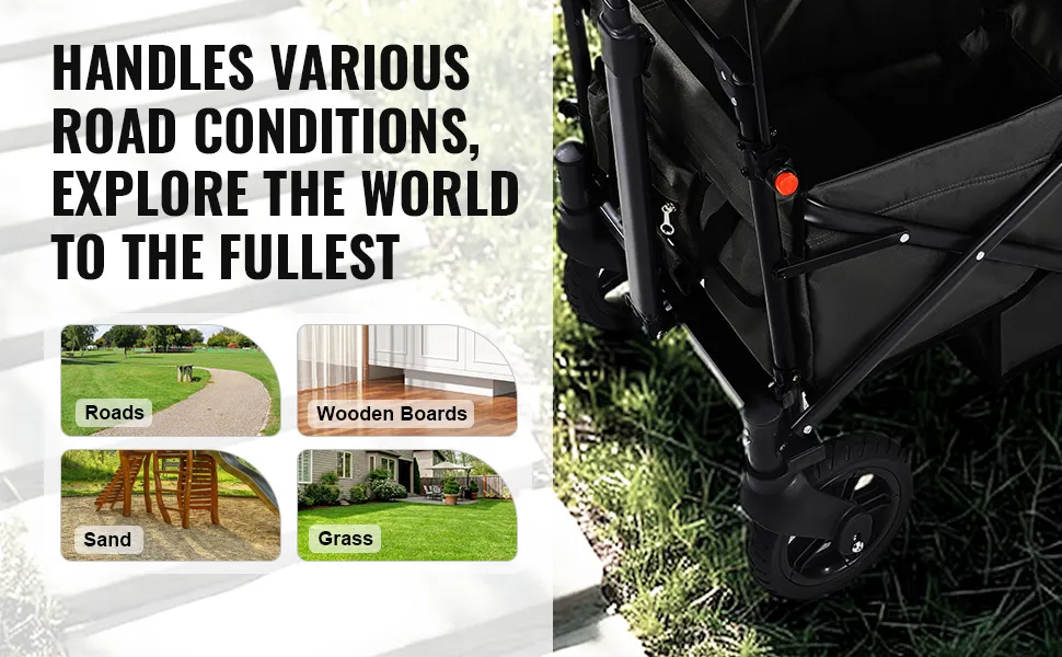 Cochecito tipo vagón VEVOR para carreteras, tablas de madera, arena y césped. Solución versátil para viajes al aire libre.