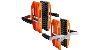 Abrazaderas de transporte de piedras VEVOR de color naranja con asas negras y almohadillas antideslizantes para un agarre seguro.