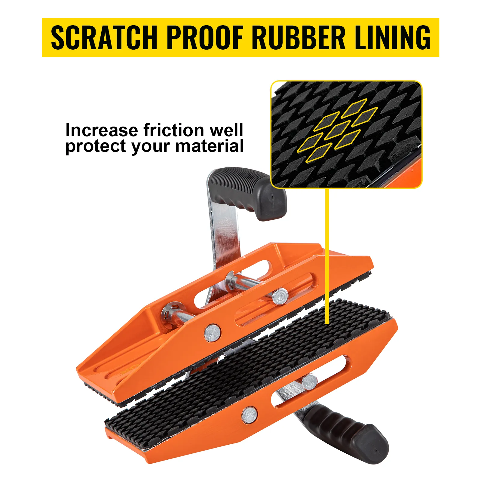 Narzędzia do podnoszenia granitu VEVOR z gumową wyściółką odporną na zarysowania i zwiększonym tarciem dla ochrony materiału.