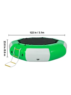 Trampolín acuático inflable VEVOR verde y blanco con escalera, 122 pulgadas de diámetro.