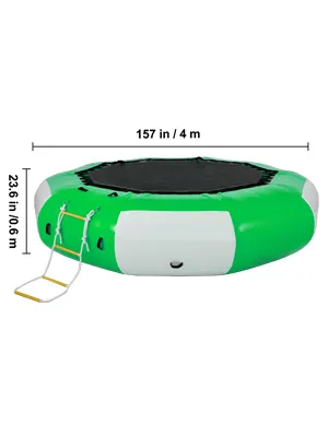 Trampolín acuático VEVOR, 157 cm de diámetro, color verde y blanco, con escalera, 23,6 cm de altura.