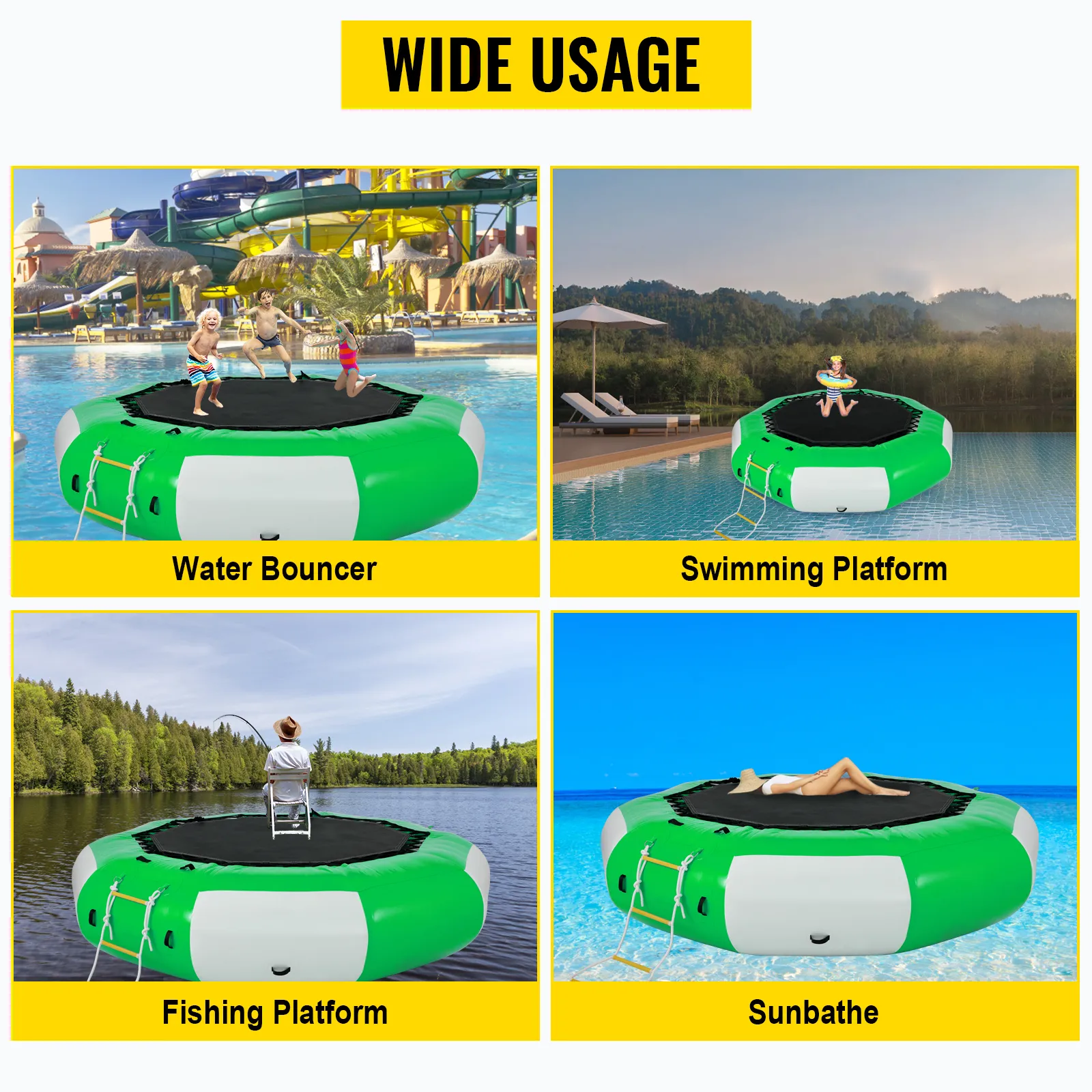 Trampolín acuático VEVOR utilizado como trampolín acuático, plataforma de natación, plataforma de pesca y para tomar el sol.