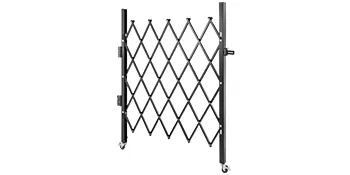 black VEVOR folding security gate with diamond grid and rolling wheels.