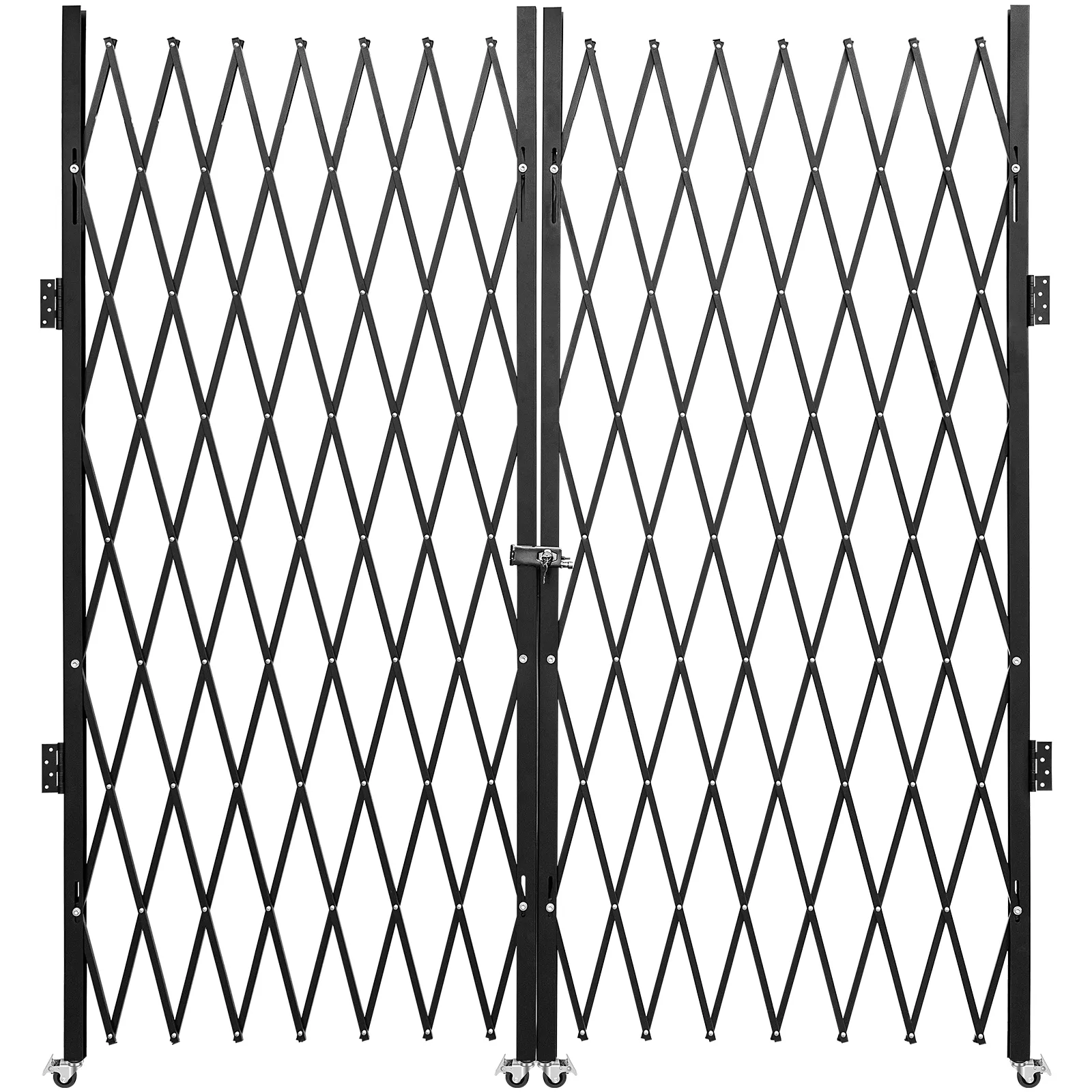 Puerta de seguridad plegable VEVOR con barras y ruedas de acero con diseño de diamantes.