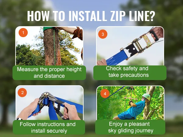 how to install VEVOR zip line kit: measure height, follow instructions, ensure safety, enjoy the ride.