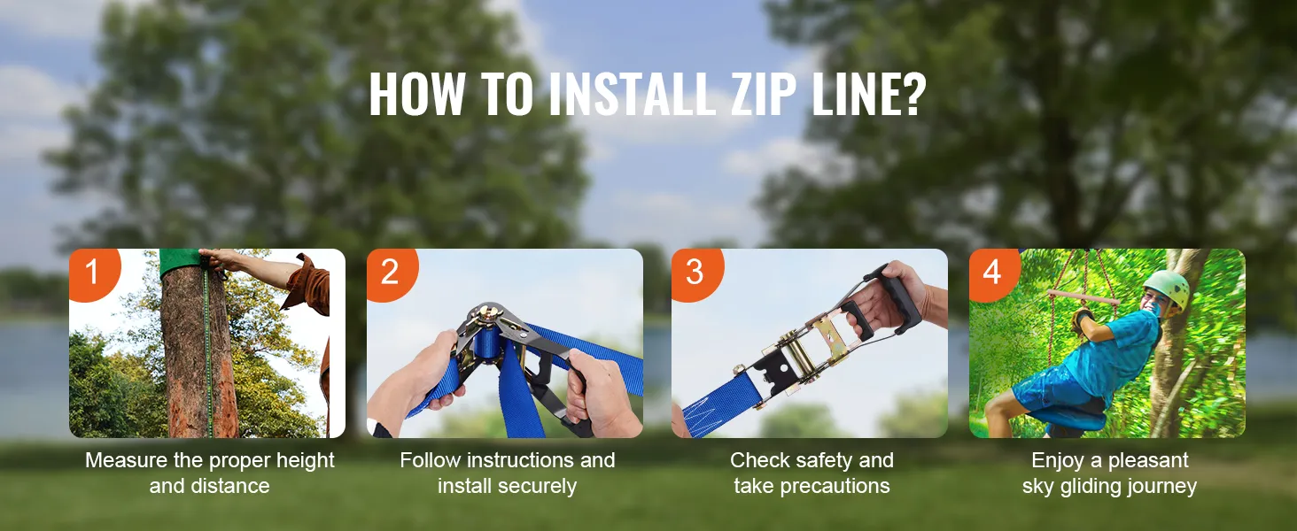 how to install VEVOR zip line kit: measure height, follow instructions, ensure safety, enjoy the ride.