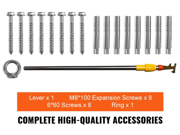 complete high-quality accessories for VEVOR attic ladder, including screws, lever, and ring.
