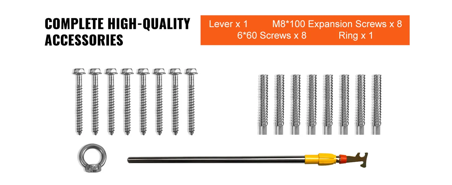 complete high-quality accessories for VEVOR attic ladder, including screws, lever, and ring.