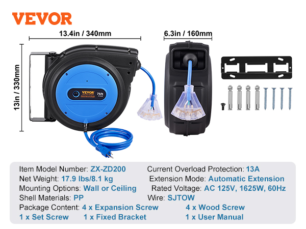 VEVOR Retractable Cord Reel – Auto Rewind & Wall Mount